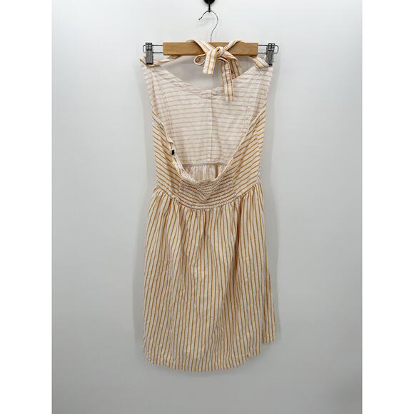 Roxy Orange White Striped Halter Neck Mini Dress Linen Viscose Pockets Women XL - Picture 2 of 9